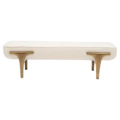Boucle Upholstered Bench with Bronze Patina Brass by R&Y Augousti