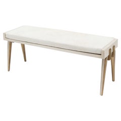 Upholstered Hide Bench in Cream Shagreen and Bronze Patina Brass by R&Y Augousti