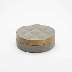 Set of 2 Quilted Boxes in Grey Shagreen with Bronze Patina Brass by Kifu Paris
