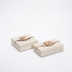 Set of 2 Boxes in Shagreen with Semi-Precious Stone and Brass by Kifu Paris
