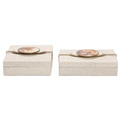 Set of 2 Boxes in Shagreen with Semi-Precious Stone and Brass by Kifu Paris