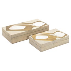 Set of 2 Boxes in Antique Shagreen with Shell and Brass Insert by R&Y Augousti