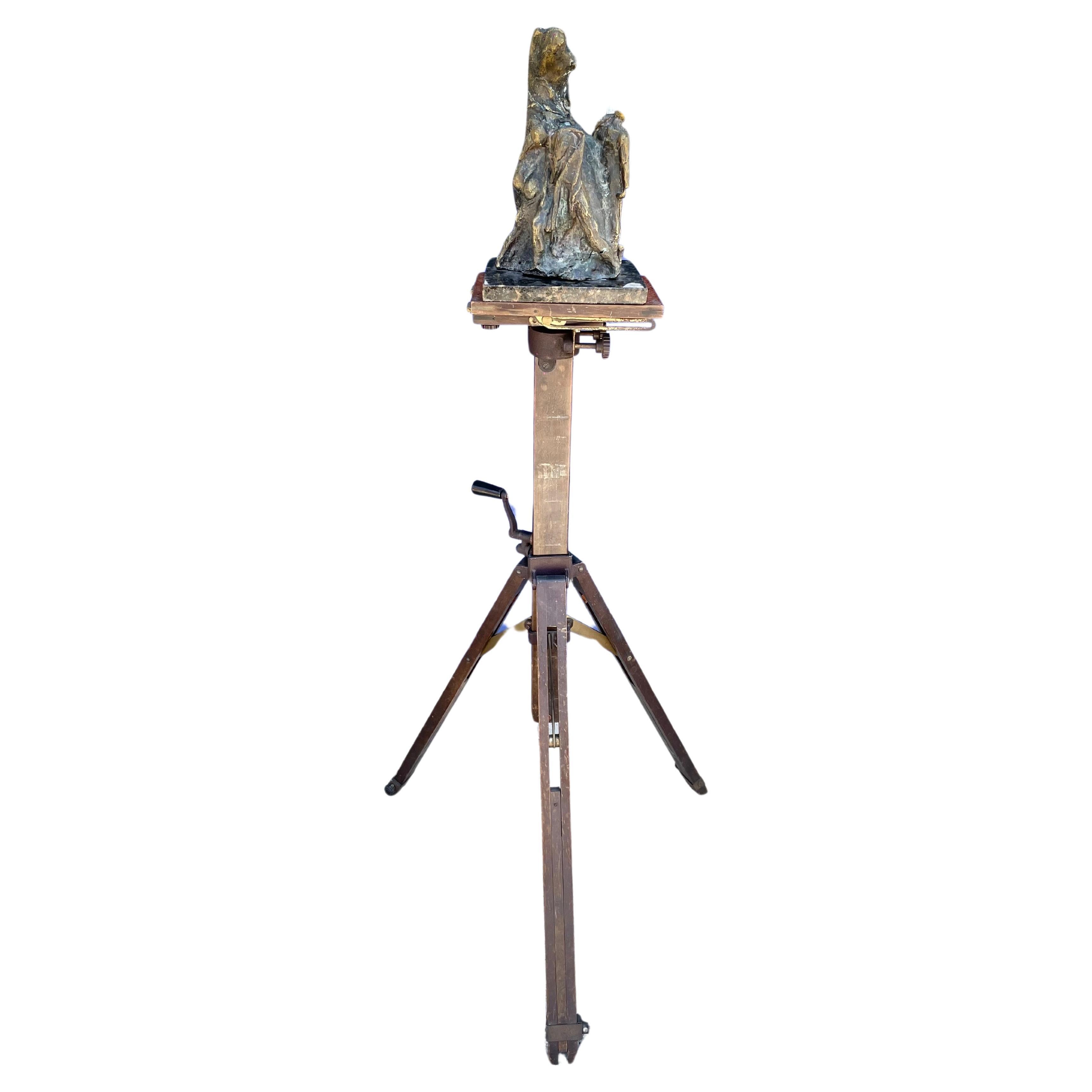 Expressionist Bronze Sculpture, France, 1930s With Adjustable Tripod For Sale