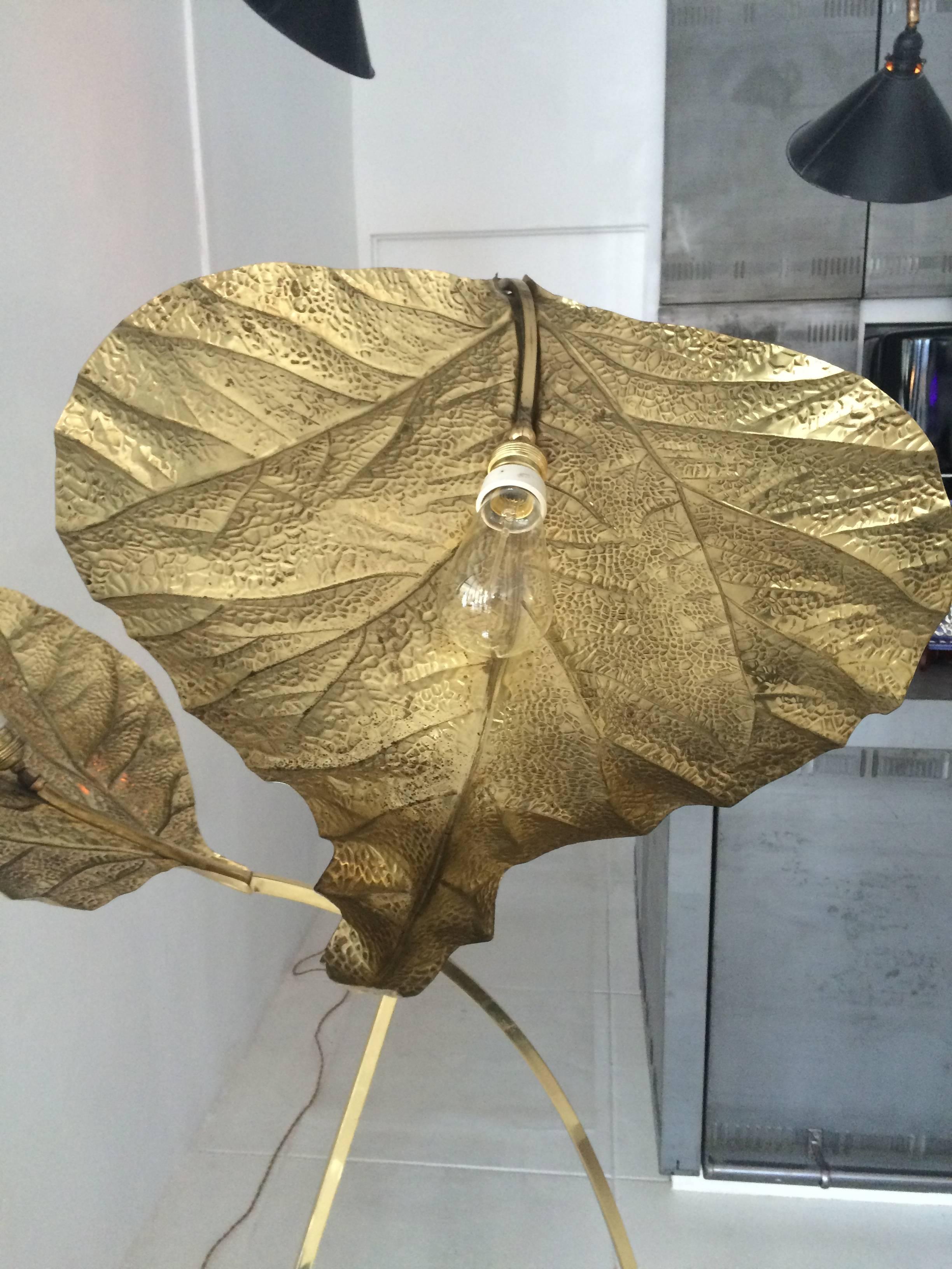 20th Century Tomaso Barbi Brass Leaf Italian Floor Lamp