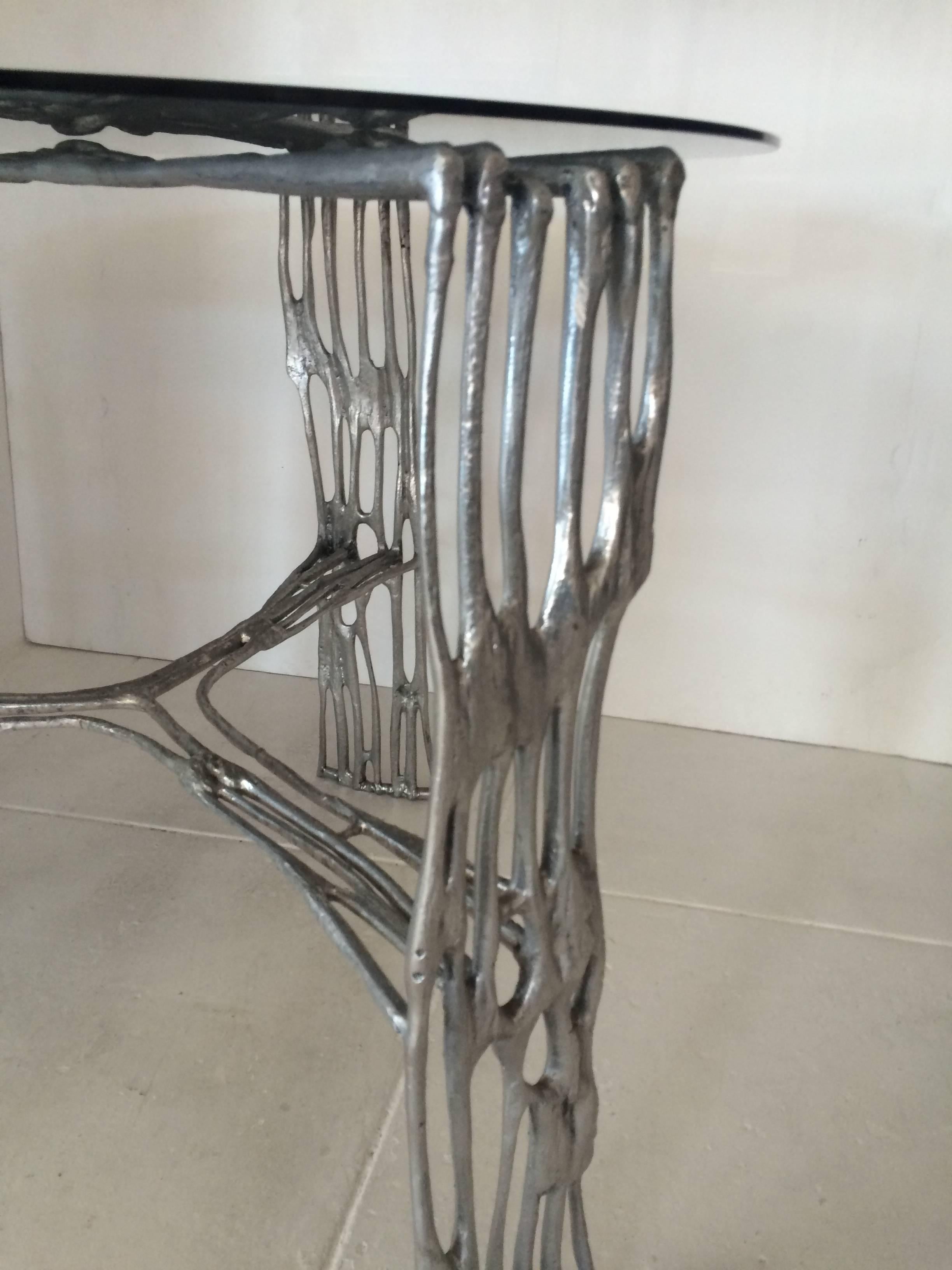 Glass Arthur Court Aluminum Saguaro Table For Sale