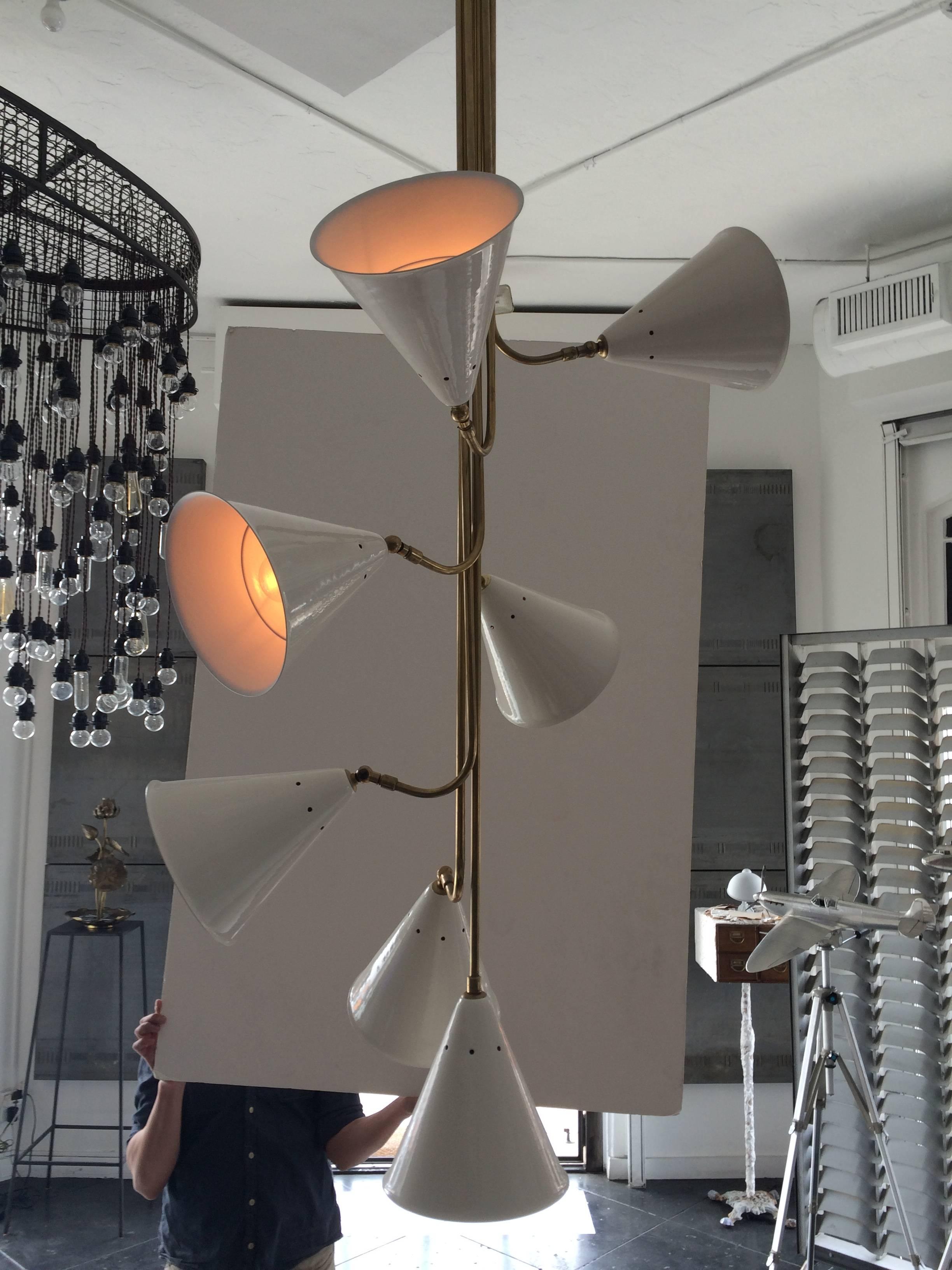 Mid-Century Modern Seven Shade Italian Brass Drop Ceiling Light
