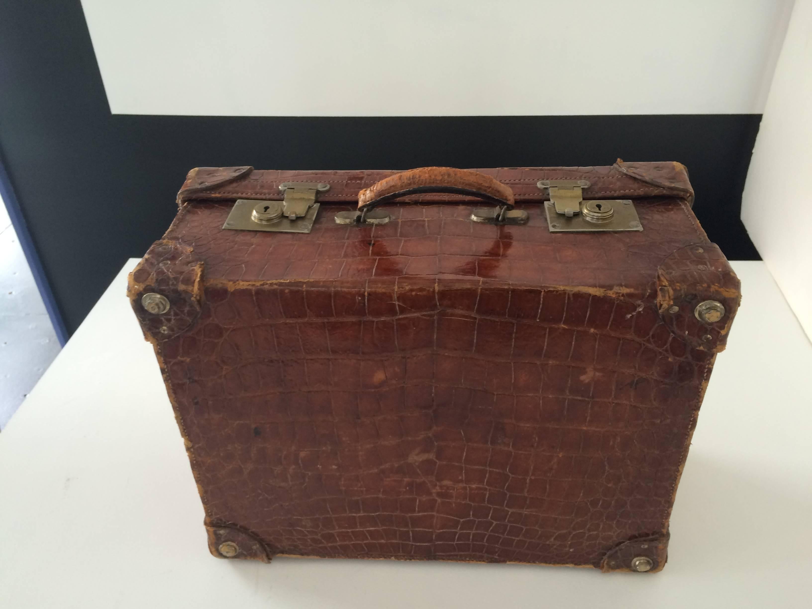 Very unique and highly collectible alligator skin suitcase, 1940s.