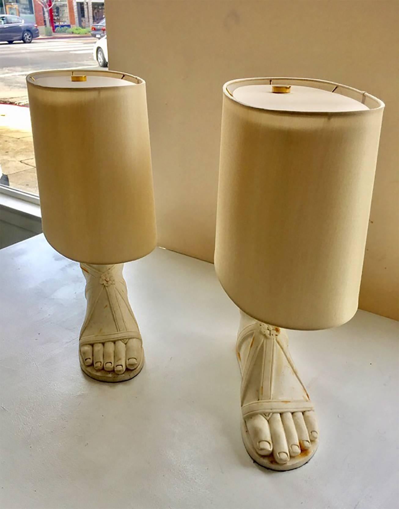 Most gorgeous and incredible pair of Roman carved Carrera-marble table lamps, 1920s.