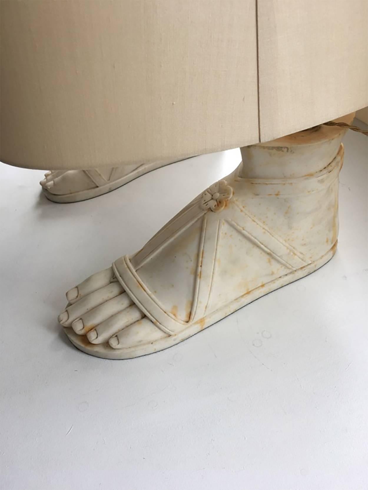 Pair of Roman Carved Carrera-Marble Table Lamps In Excellent Condition In Los Angeles, CA