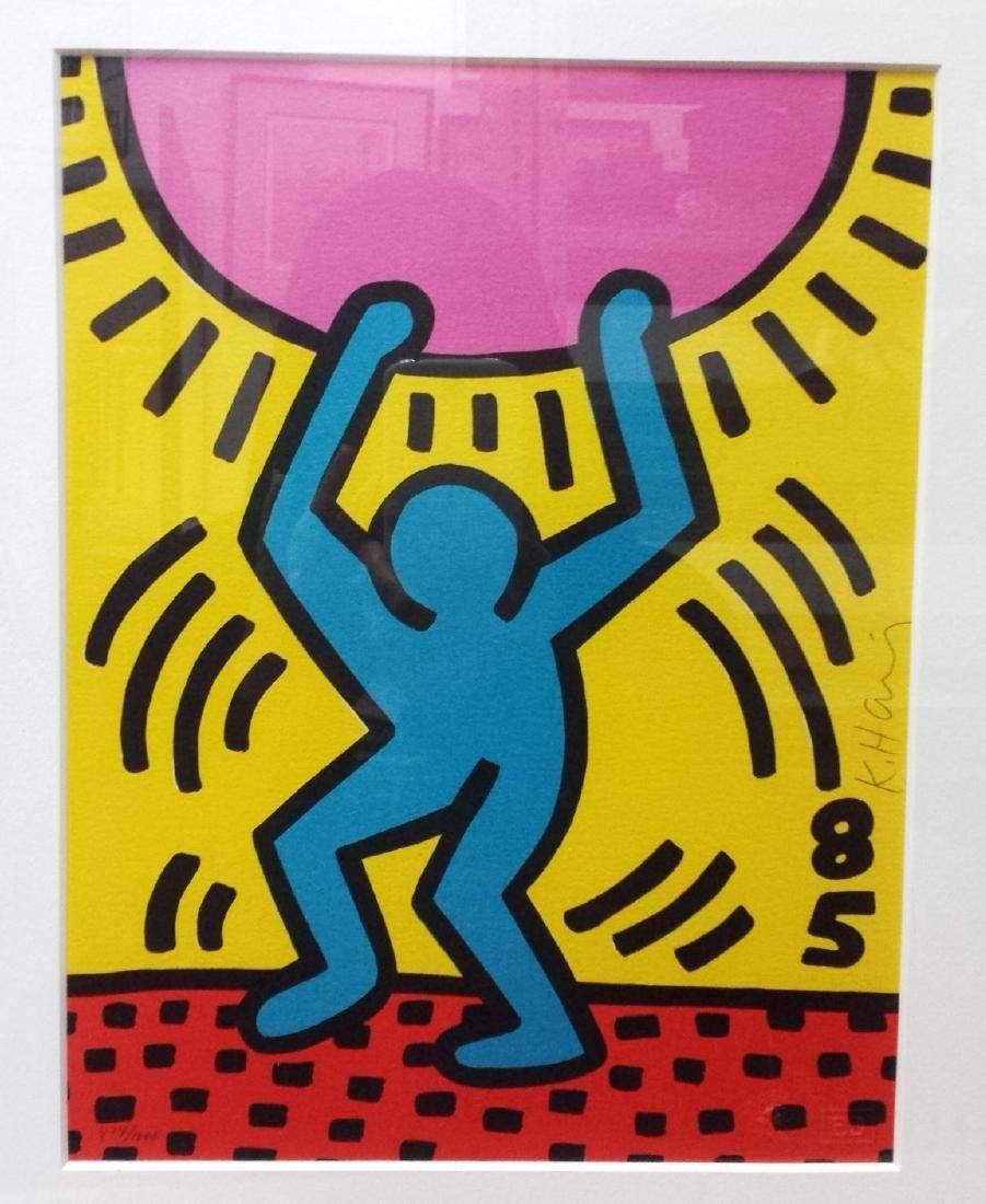 Amazing Keith Haring international youth year pop art lithograph numbered 424/1000 and hand signed in pencil on arches paper, with “Certificate of Authenticity” in the back. Frame size 17.25 X 14.25 inches. Visible Site Line Size 10.75 X 8.25