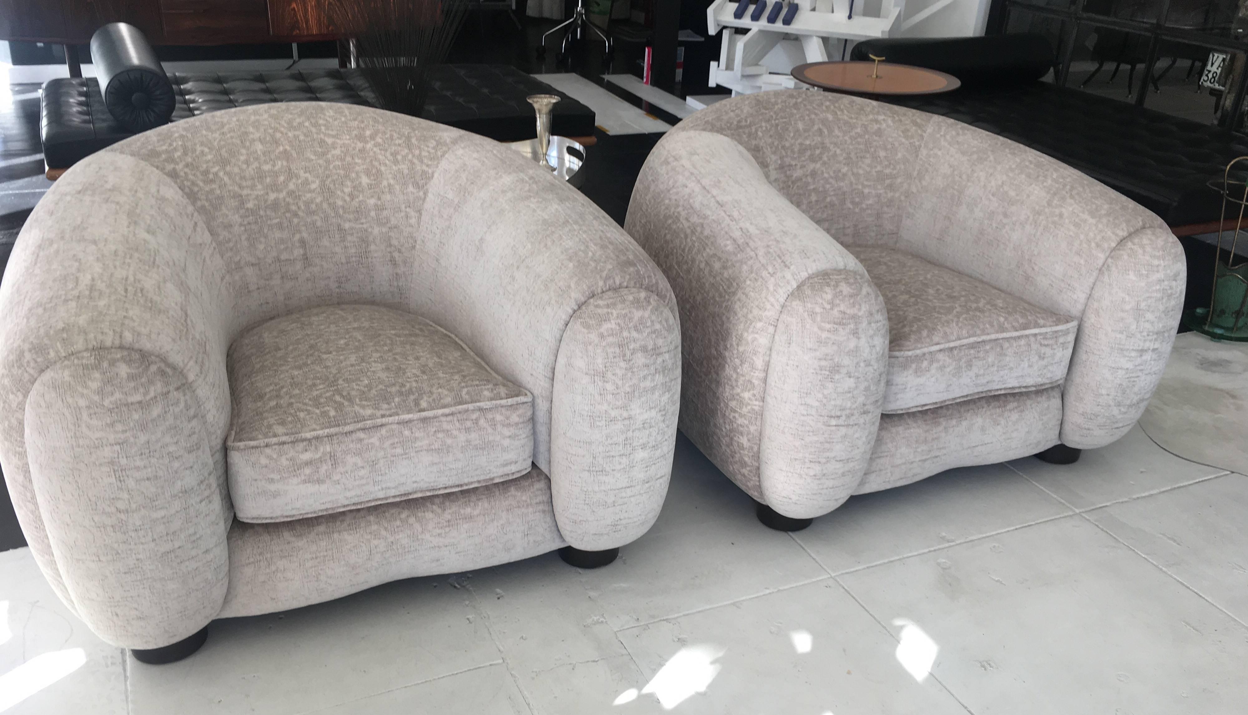 Gorgeous pair of Polar Chairs, 1970s. Recently reupholstered.
Provenance: acquired from the private home of L. Cooper, ex Mayor of City of San Luis Obispo, CA in 1960, deceased six years ago. Purchased from his son Mr. Robert Cooper. Chairs were in