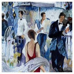 Five O'Clock Tea: Unique Hand-Embroidered Silk Couture Tapestry