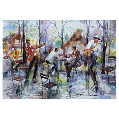 Tapiz Contemporáneo de Seda, Técnica de Acuarela, Brillantes Tonos Multicolores