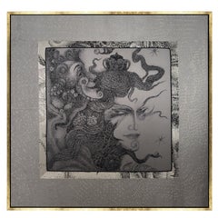 Matrix, Swarovski und Silberfäden bestickter Wandteppich , auf Lager