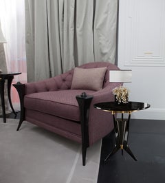 Aragon Sculptural Side Table in High-Gloss Macassar Ebony Wood & 24K Gold Leaf