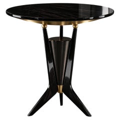 Aragon Sculptural Side Table in High-Gloss Macassar Ebony Wood & 24K Gold Leaf