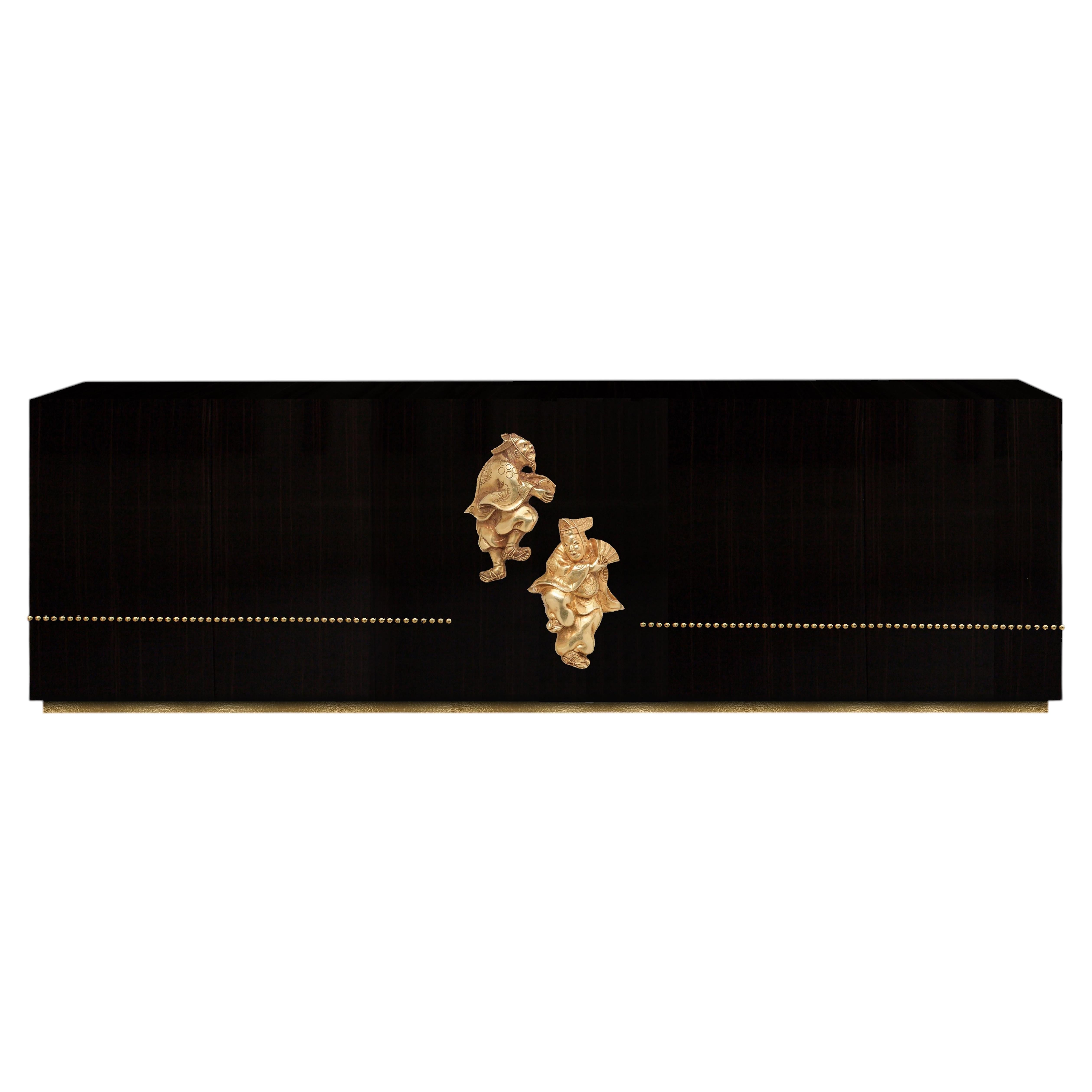 Limited Edition Sculptural Floating Credenza in Ebony Gloss 24K Gold Leaf -1/2 For Sale