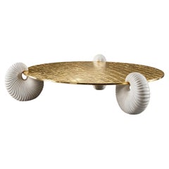Luxe Art Deco White Nautilus Shell & 24K Gold Leaf Round Coffee Cocktail Table