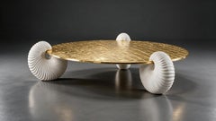 Luxe Art Deco White Nautilus Shell & 24K Gold Leaf Round Coffee Cocktail Table