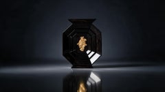 Luxe Art Deco Macassar Ebony & 24K Gold Leaf Octagonal Sculptural Side Table