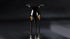 Tavolino rotondo scultoreo biomorfico di lusso in stile Art Déco, in ebano di Macassar e oro 24 carati