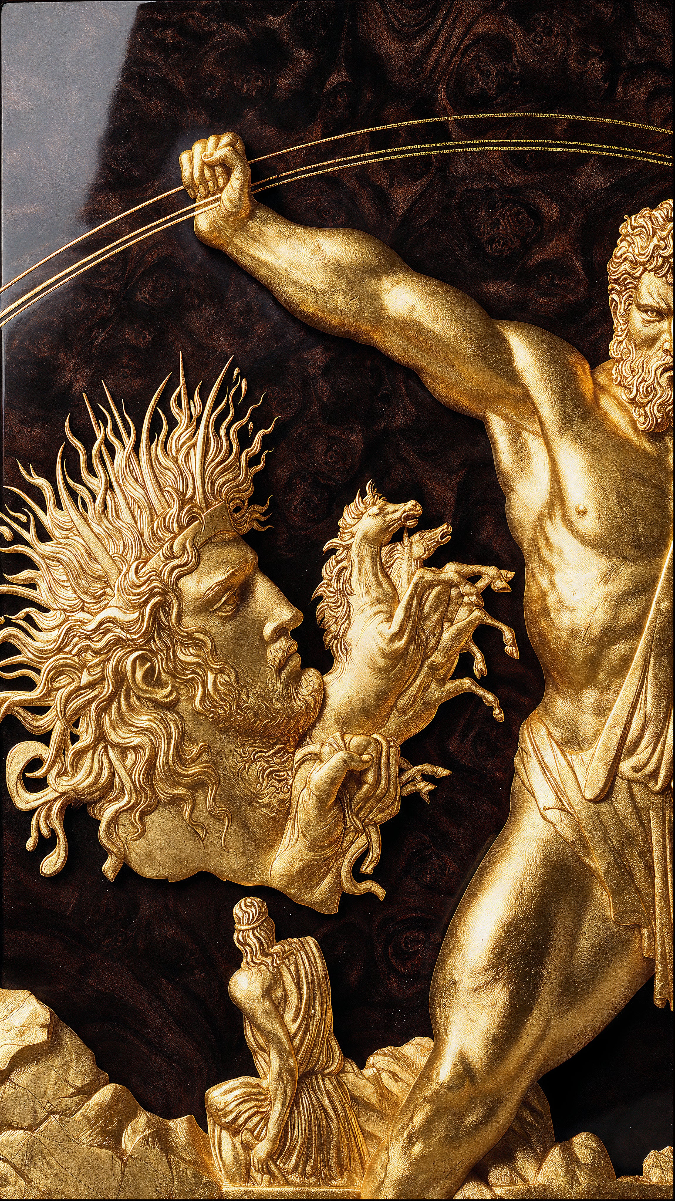 Maximalist Art Deco 24K Gold Leaf Bas-Relief Panel Solid Walnut and ...