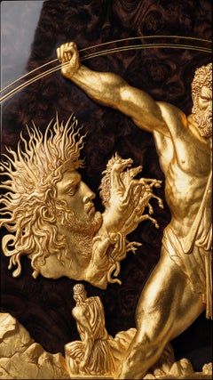 Feb-Apollo Museum Masterpiece Art Deco 24K Gold Leaf Wood Relief on Burl Walnut
