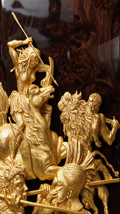 The Battle, Museum Masterpiece Art Deco 24K Gold Leaf Wood Relief on Burl Walnut