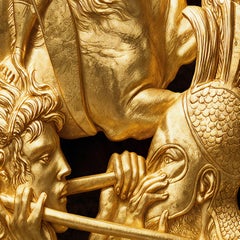 The Battle, Museum Masterpiece Art Deco 24K Gold Leaf Wood Relief on Burl Walnut