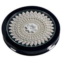 Art Deco Ebony Coffee Table with White Bas-Relief Flower & 24K Gold