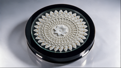 Art Deco Ebony Coffee Table with White Bas-Relief Flower & 24K Gold