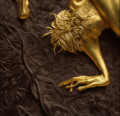 Maximalistisches Art-déco-Basrelief mit 24-Karat-Blattgold, aus massivem Nussbaumholz und glänzendem Wurzelholz