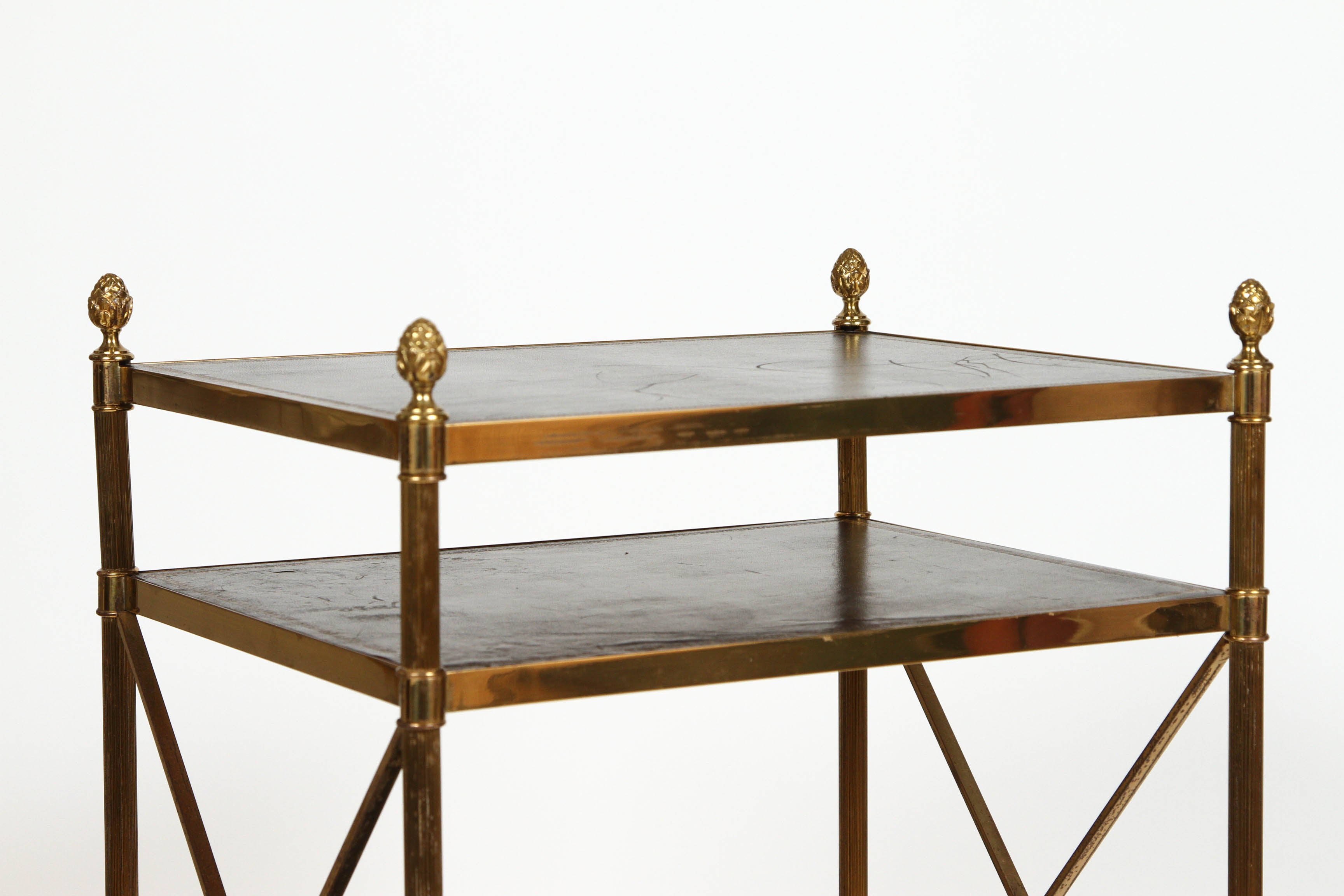 French Maison Baguès Leather Top Side Tables