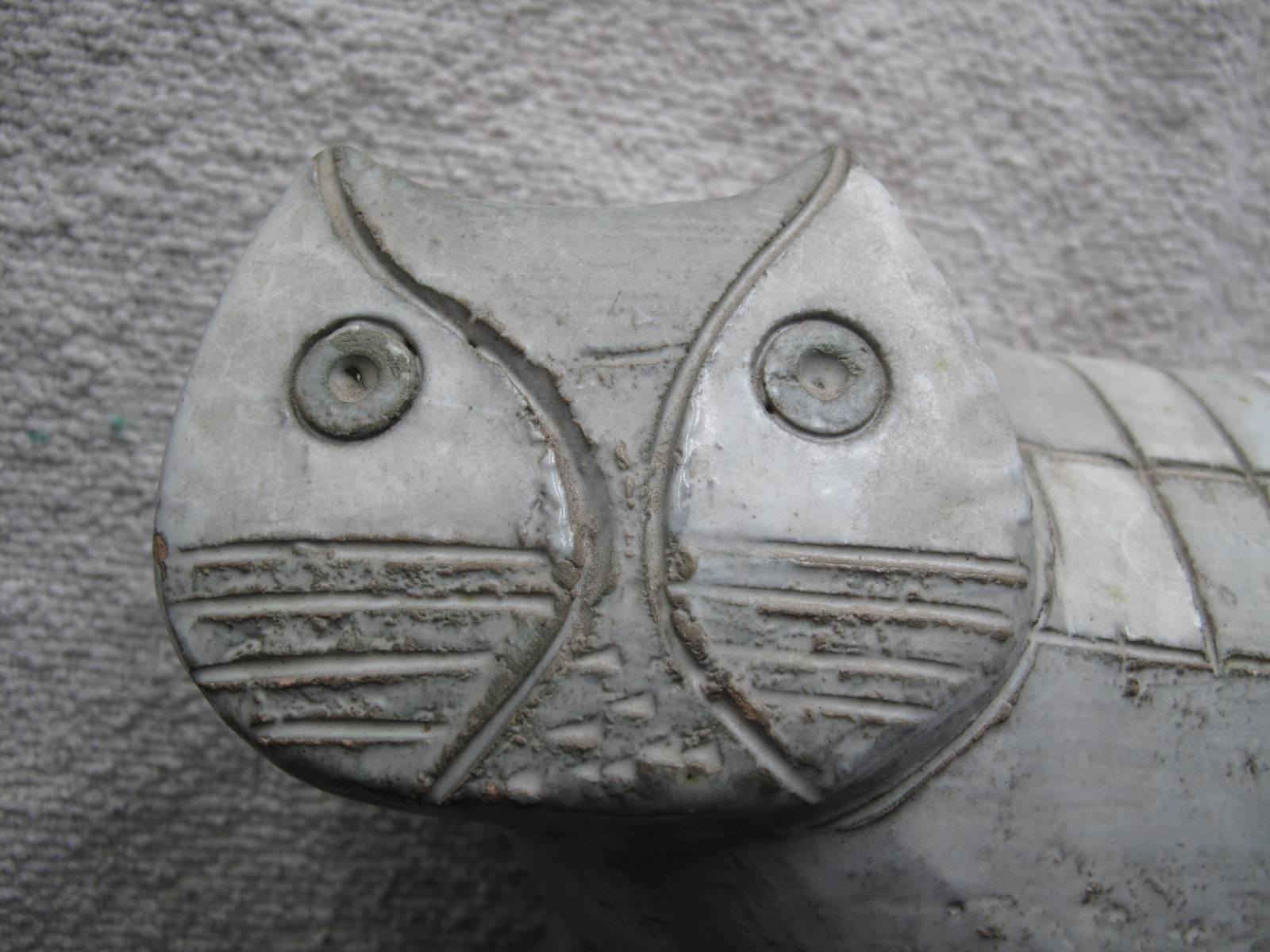Standing ceramic cat in the manner of Swedish artists, Lisa Larson. No apparent signature.