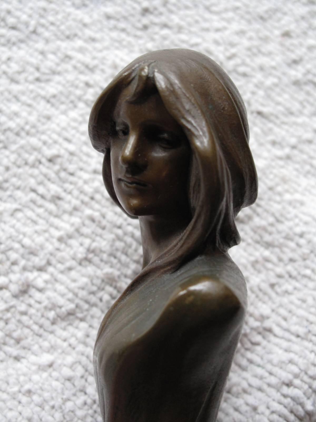 Petite bronze female bust. Signed 