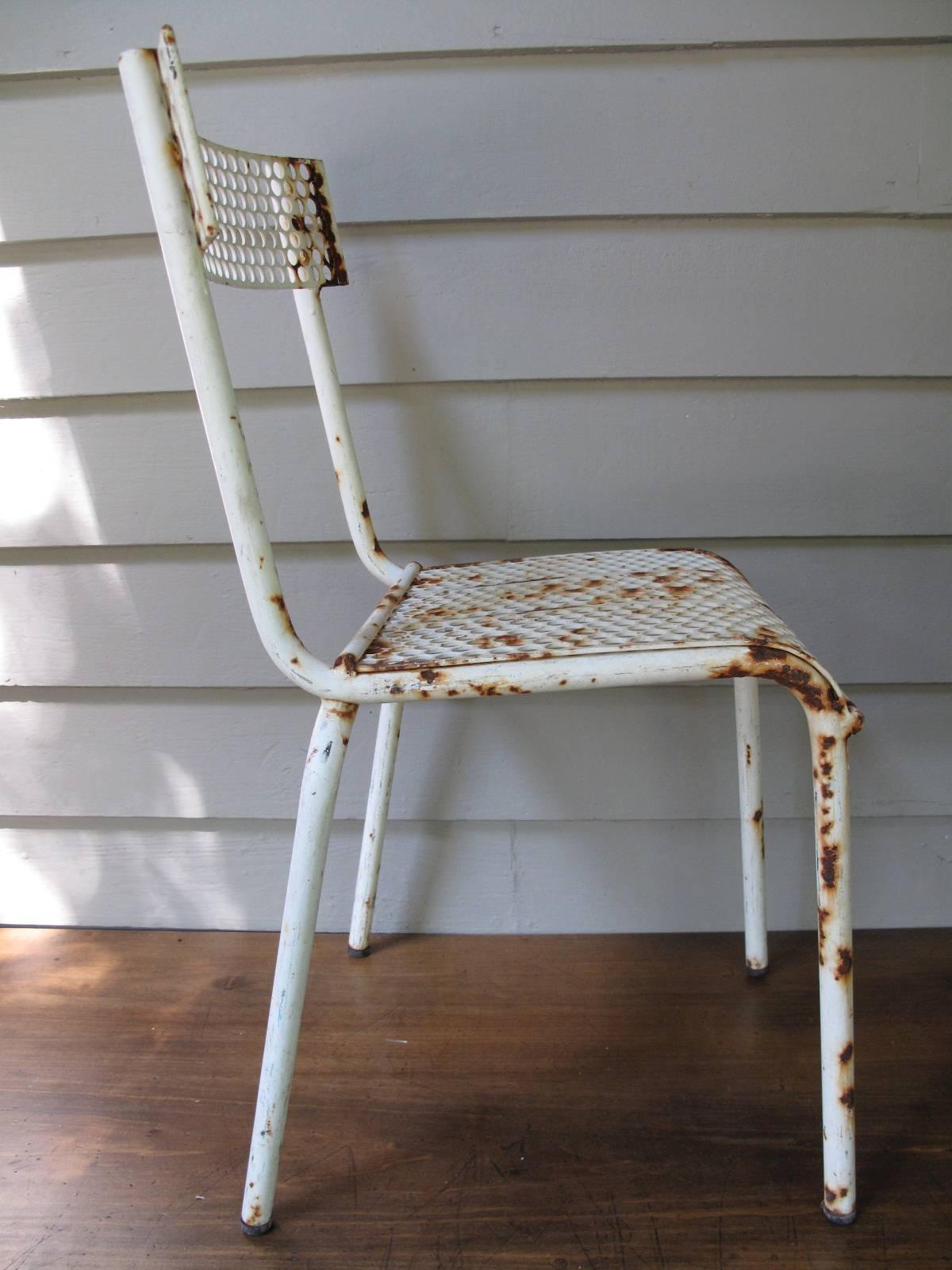 Mid-20th Century Two Perforated Steel French Bistro Chairs