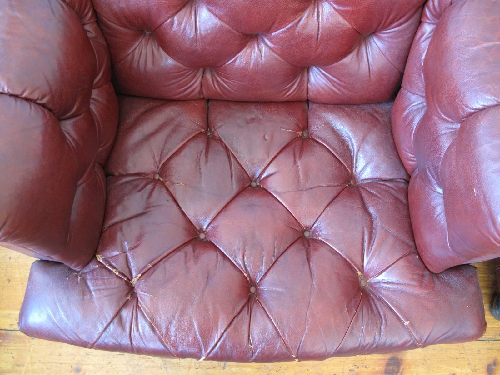 American Matched Pair of Oxblood Chesterfield Club Chairs
