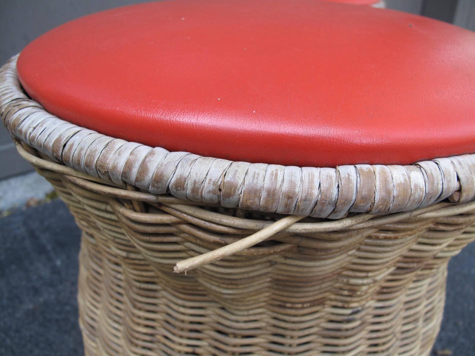 Late 20th Century Pair of Brown Jordan Outdoor Wicker Poufs