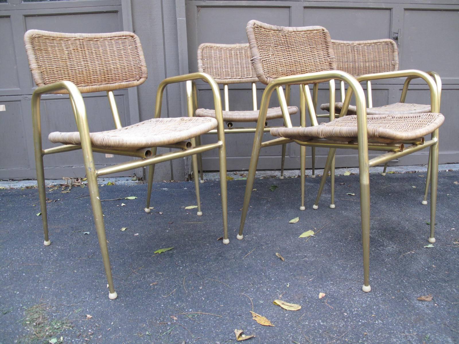 Mid-Century Modern Set of Four Wicker Chairs by Troy Sunshade