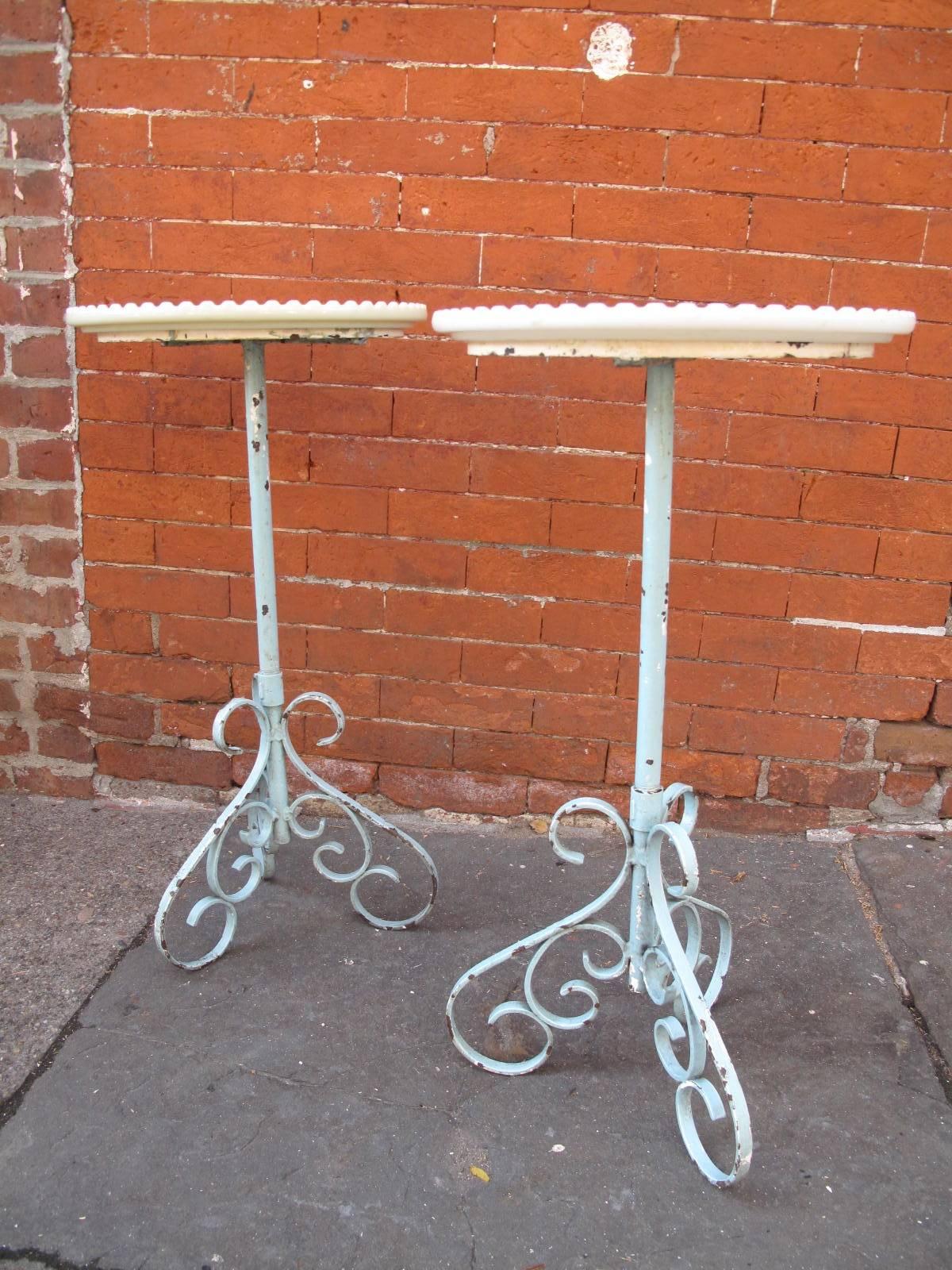 Pair of Petite Iron Scroll Stands In Fair Condition For Sale In Brooklyn, NY