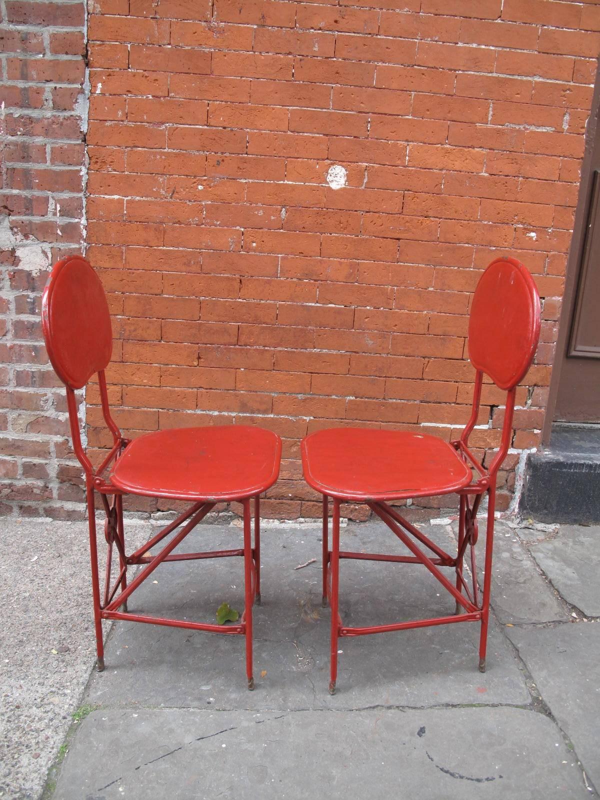 Industrial Set of Four Corduan Chicago Stamped Steel Folding Chairs