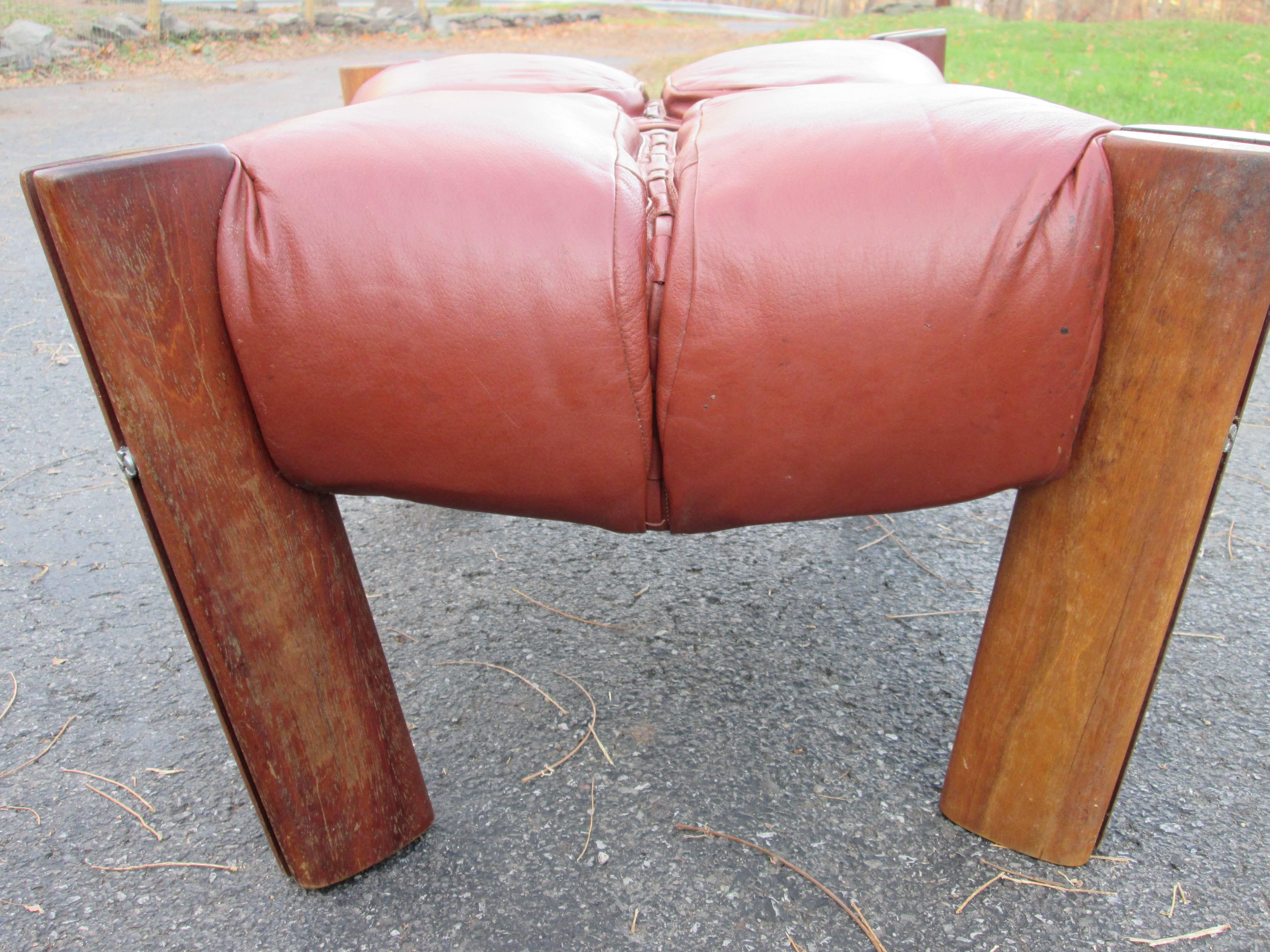 20th Century Percival Lafer Brazilian Leather and Rosewood Hassock