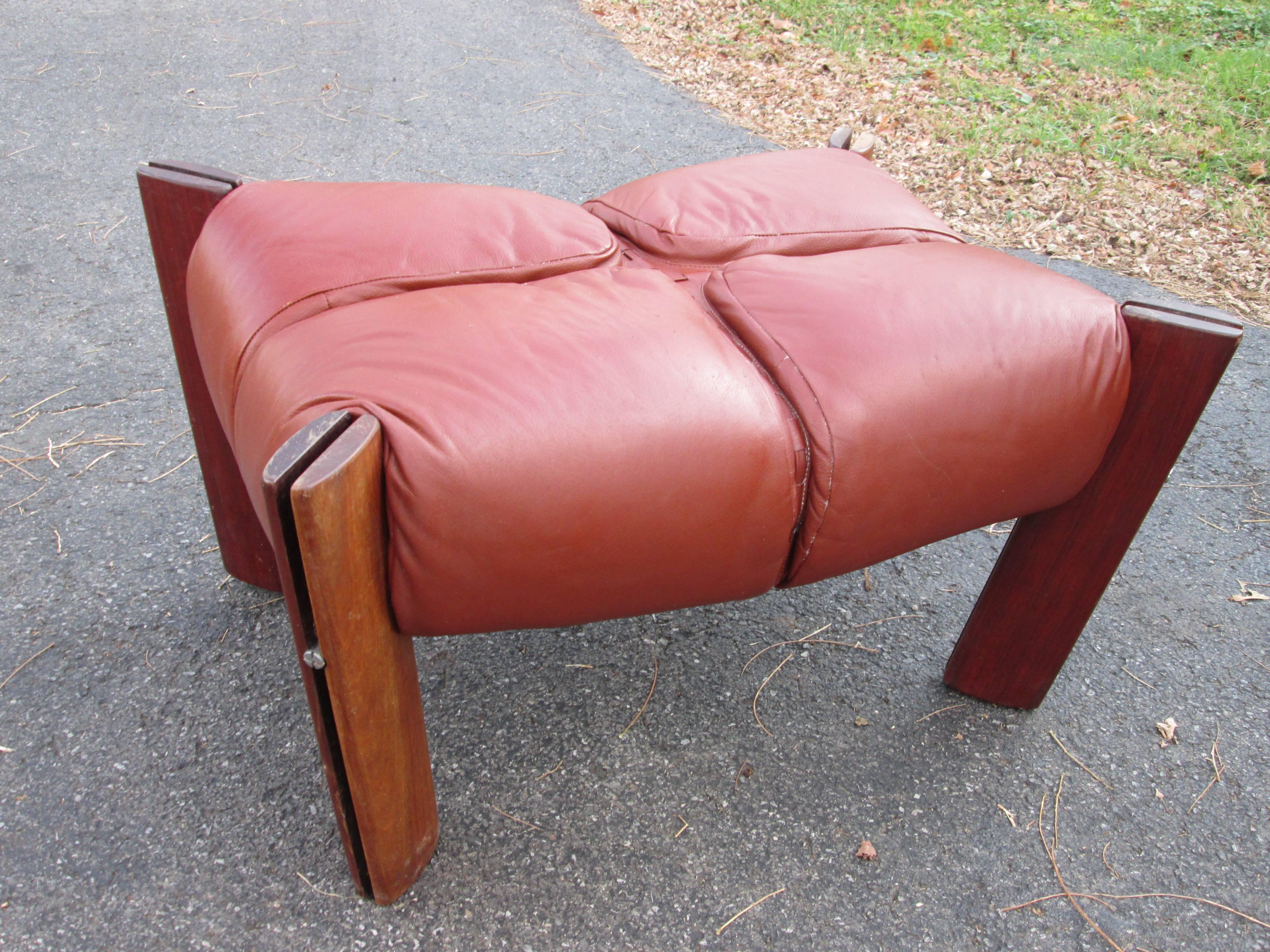 Percival Lafer Brazilian Leather and Rosewood Hassock 1