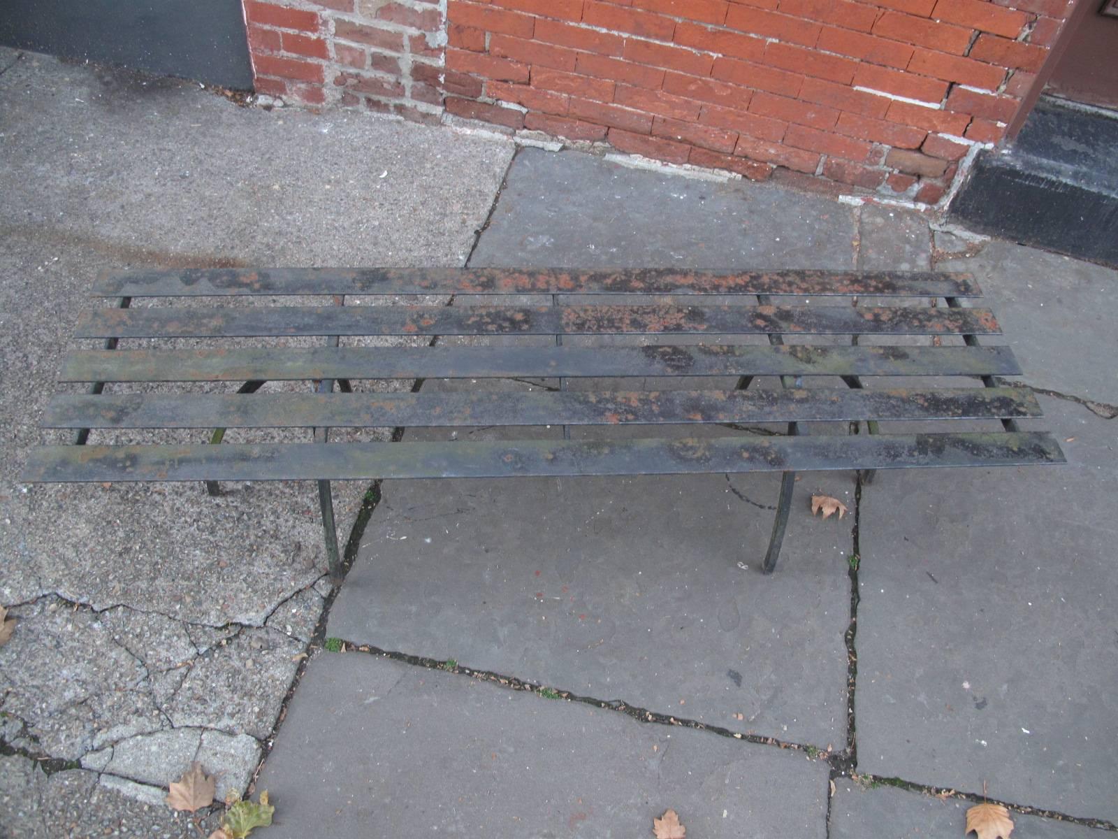 Industrial Iron Slat Bench In Good Condition For Sale In Brooklyn, NY