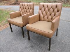 Pair of Leather Armchairs with Brass Frames