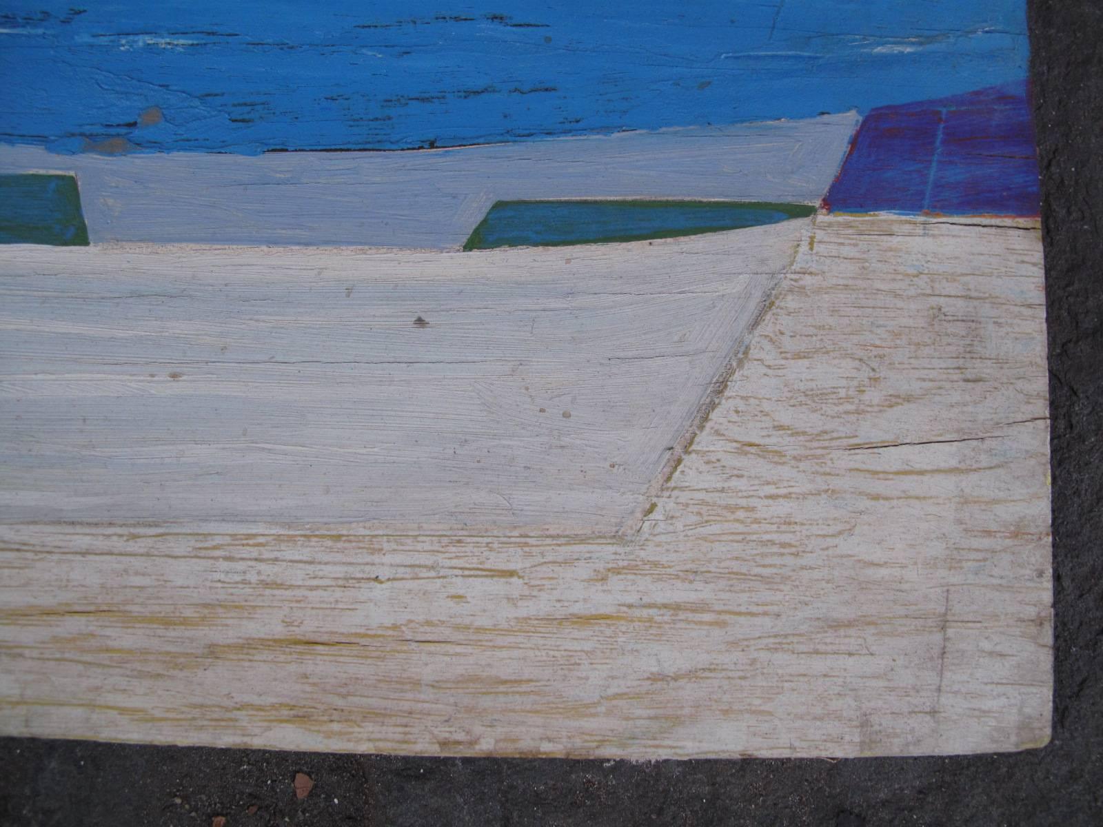 Robert Blanchard Boat Painting, Oil on Board 1