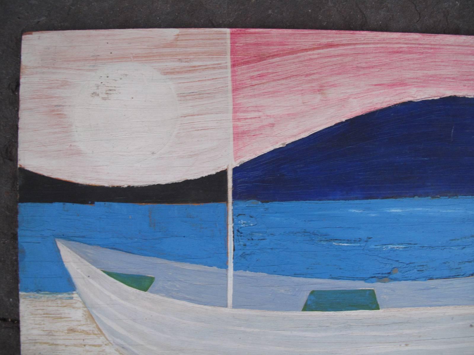 American Robert Blanchard Boat Painting, Oil on Board