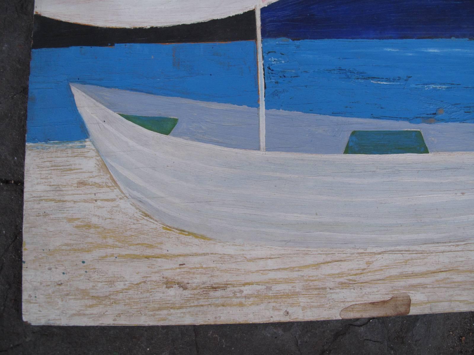 Mid-20th Century Robert Blanchard Boat Painting, Oil on Board