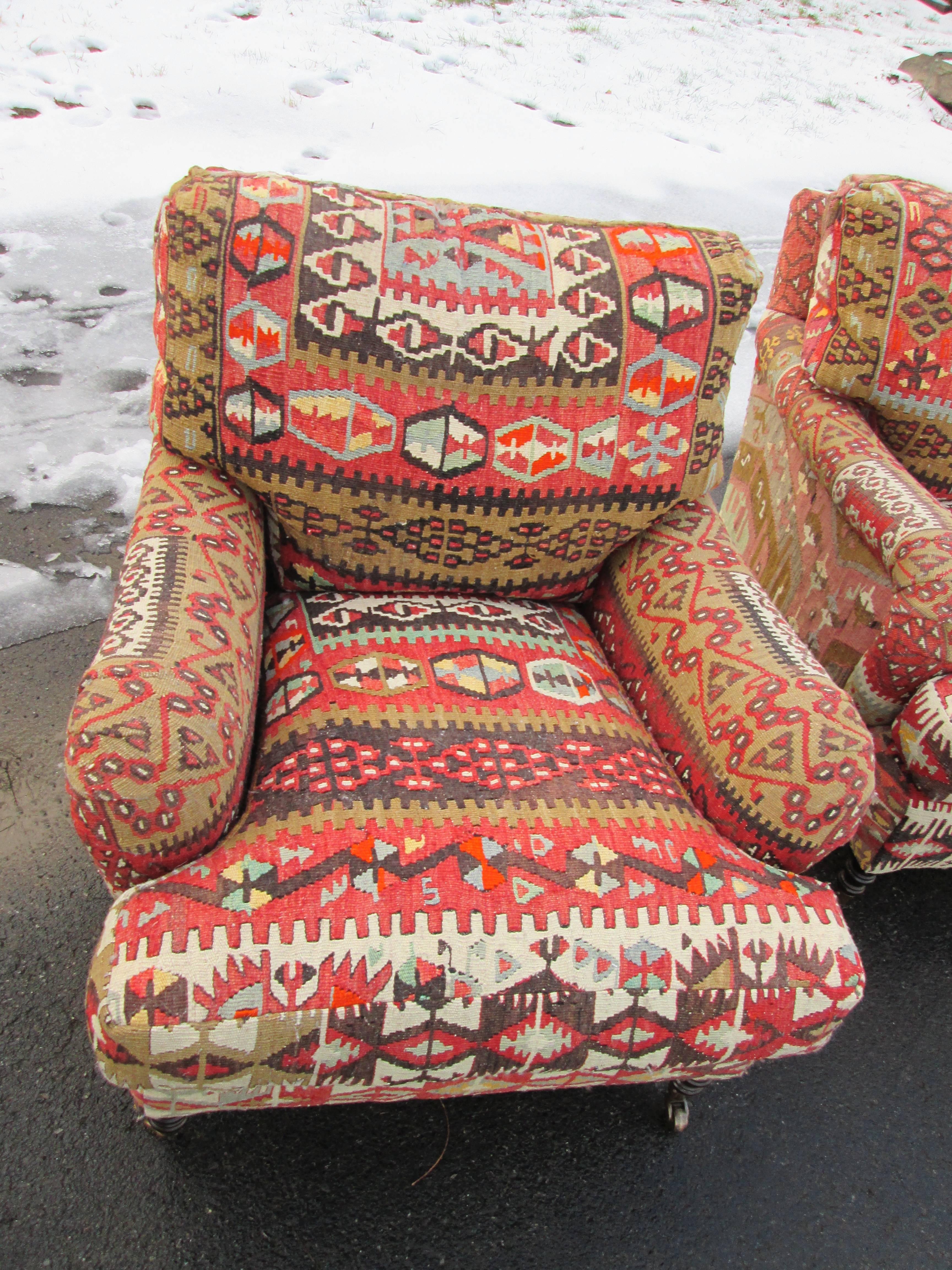 Two George Smith Kilim Armchairs In Excellent Condition In Brooklyn, NY