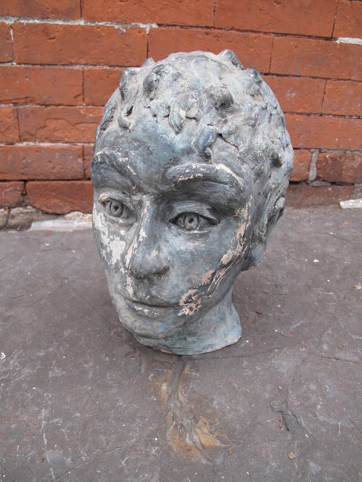 20th Century Clay Bust of a Young Man with Curls In Fair Condition In Brooklyn, NY